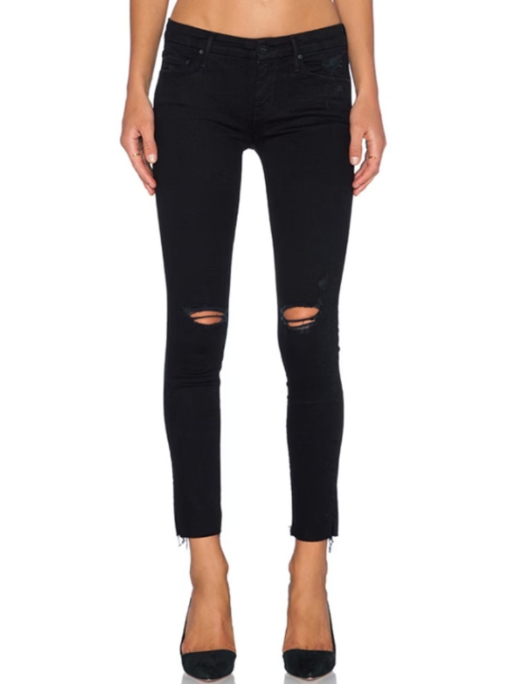 MOTHER The Looker Ankle Fray Jeans 24 black raw hem skinny